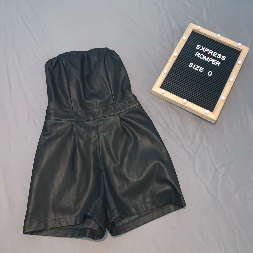 Express Strapless Faux Leather Romper